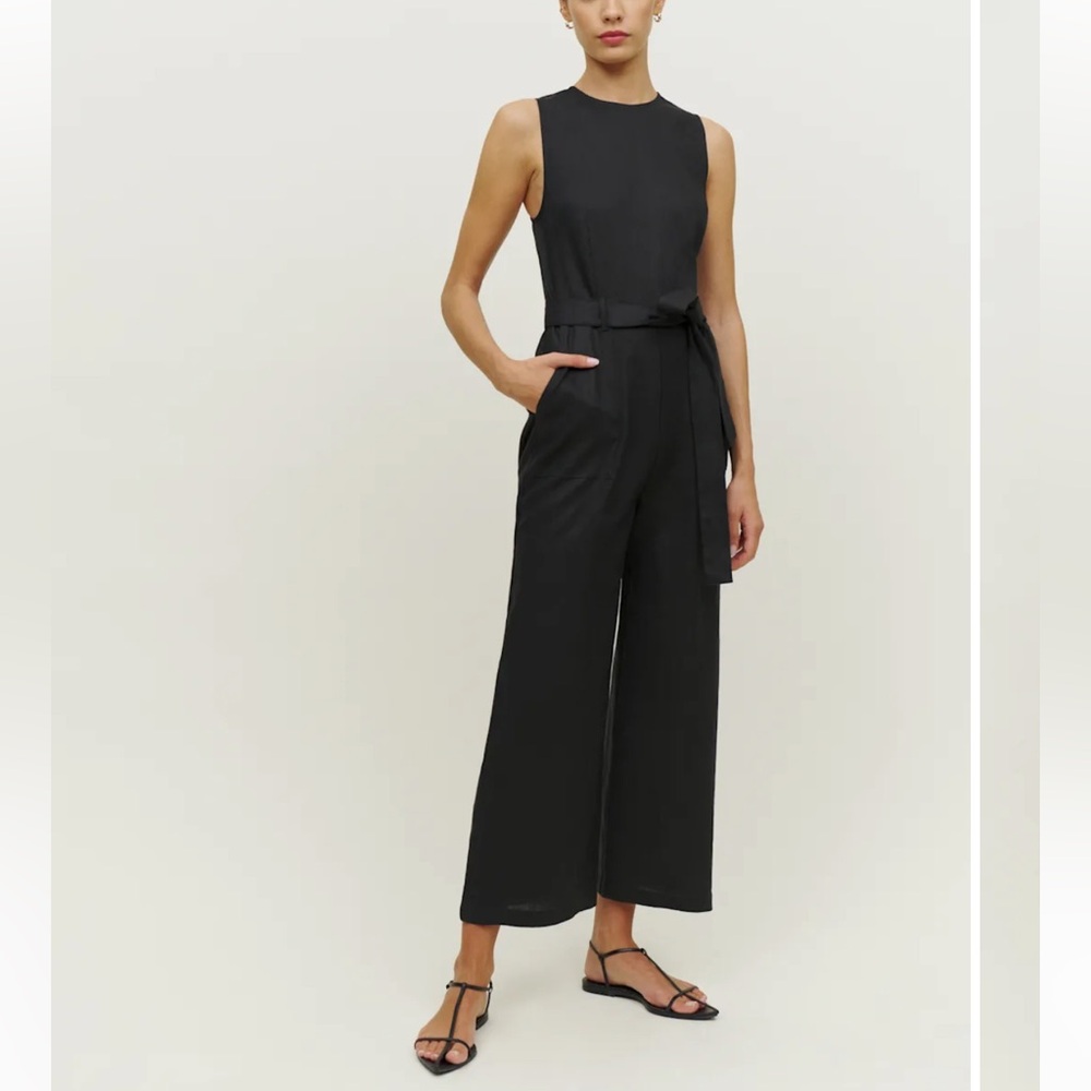 Banana Republic Linen Viscose Black Jumpsuit, Belt, 4